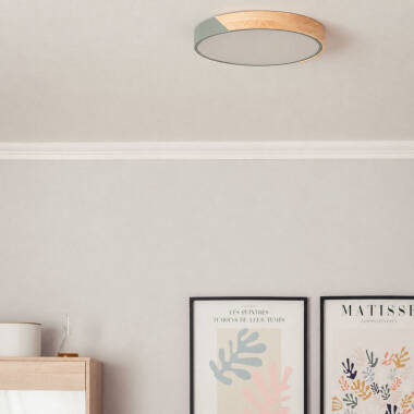 Bild von LED Deckenleuchte 24W Rund Holz und Aluminium Ø418 mm CCT Wählbar Semi-Dari