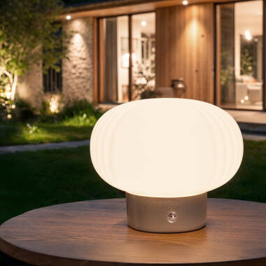 LED Tischlampe Metall und Glas Tragbar Außen mit wiederaufladbarem USB Akku Aluzna
