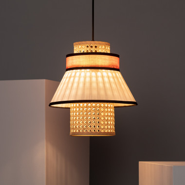 Image de Suspension Tissu et Rotin Kufila