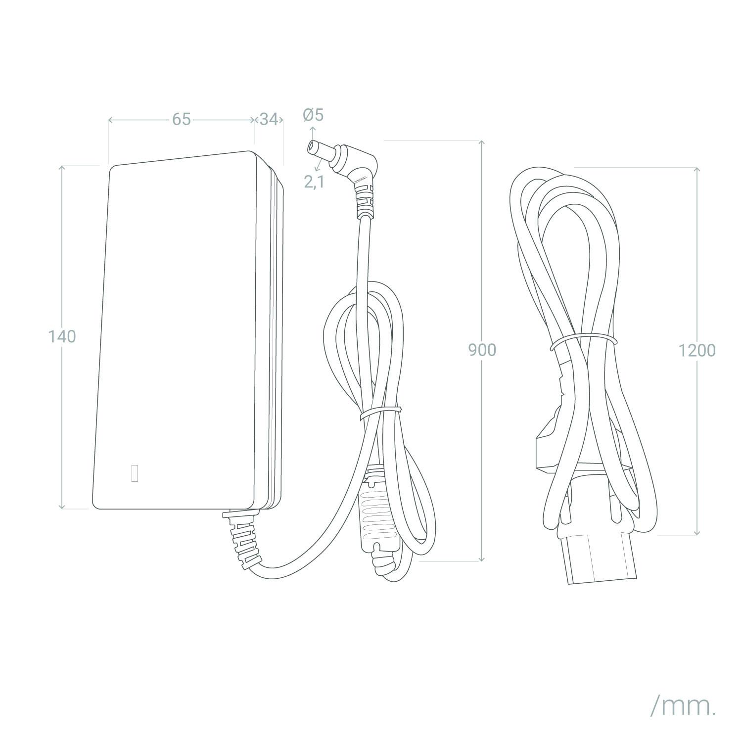 Transformator 24V DC 120W 5A z Wtyczką - widok szczegółowy