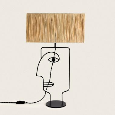 Tischlampe Metall und Raffia Face
