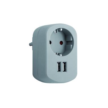Zásuvkový Adaptér typu F Schuko + 2 USB
