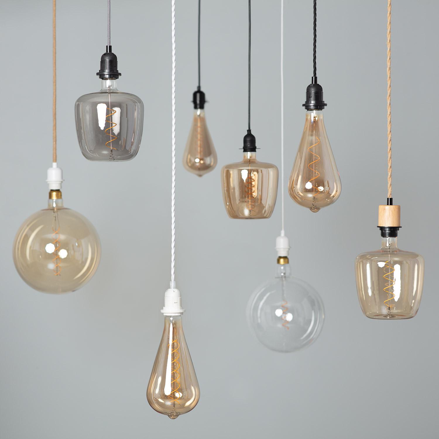 Lampa wisząca z naturalnym i białym kablem tekstylnym - widok 2