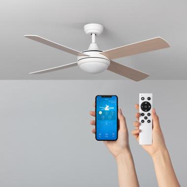 Deckenventilator Lautlos Navy Weiss Holz 132cm DC-Motor WiFi