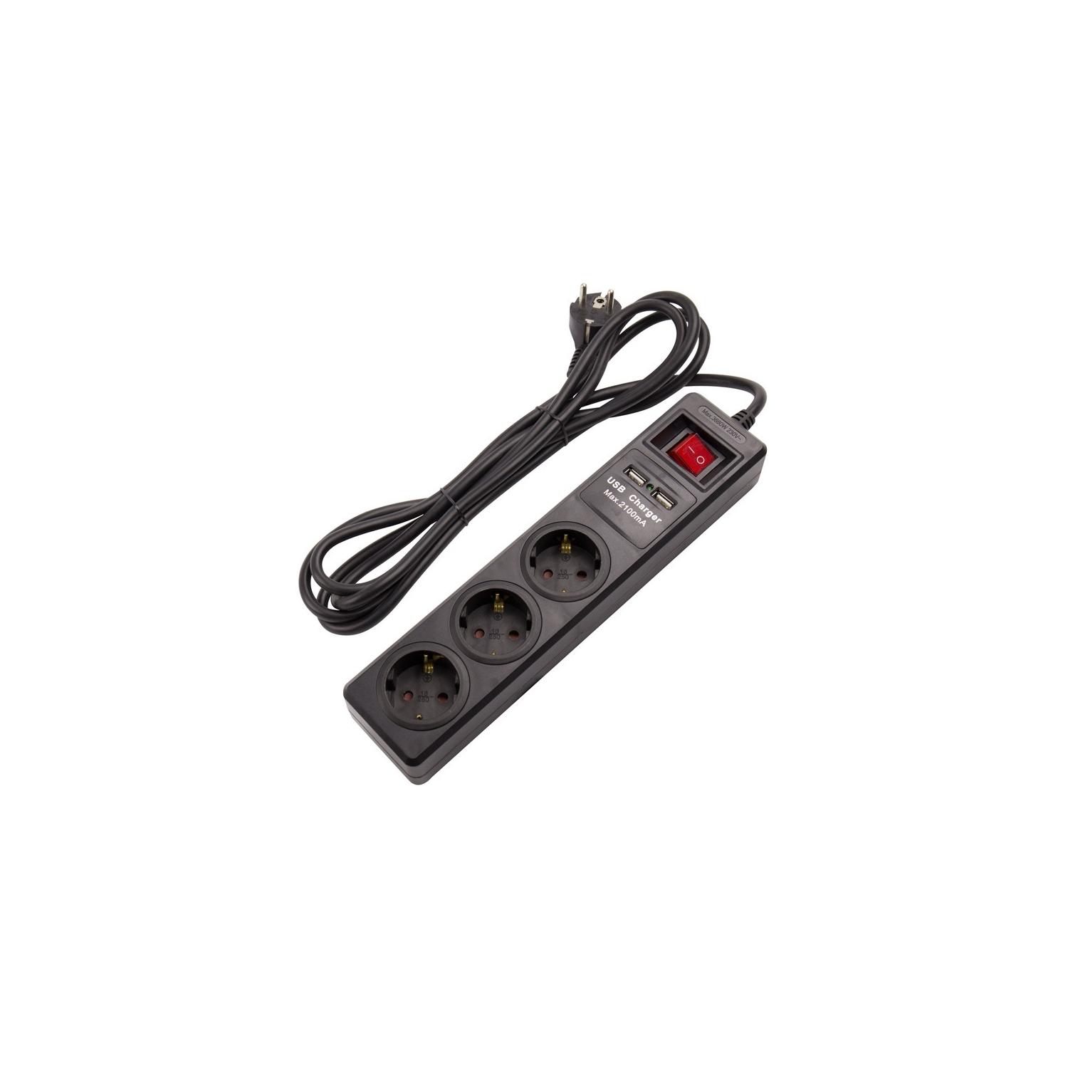 Przedłużacz Listwowy 3-Gniazdowy Typ F Schuko + 2xUSB 3m