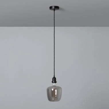 Lampa wisząca z czarnym plecionym kablem tekstylnym