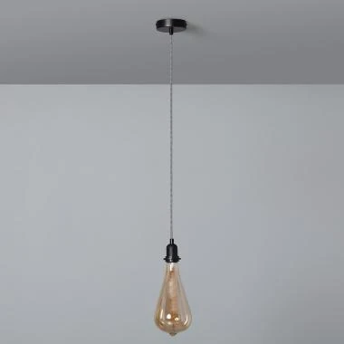 Lampa wisząca z czarno-białym kablem tekstylnym