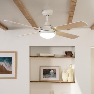 Bild von Deckenventilator Lautlos Navy Weiss Holz 132cm DC-Motor