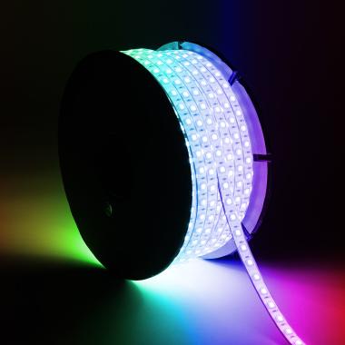 Ruban LED RGB 220V SMD 60 LED/m BOBINE 50m 15W/m SILICONE FLEX Largeur 12mm Coupe 100cm IP67