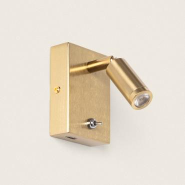 Wandlamp LED 2.5W Metaal met USB-poort Douglas -Goud