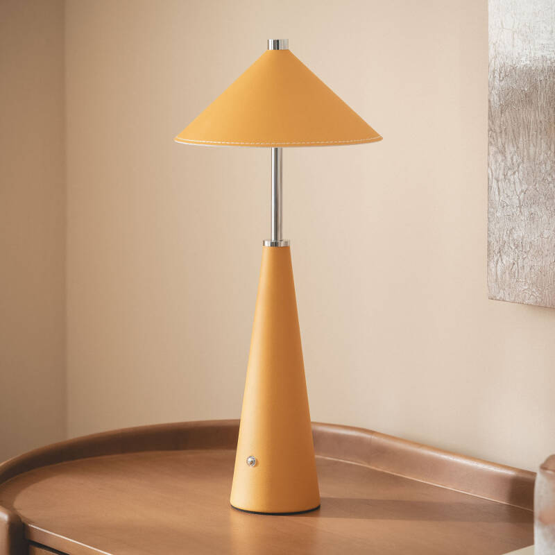 Tafellamp LED Draagbaar van Hout en Leer met oplaadbare USB-batterij