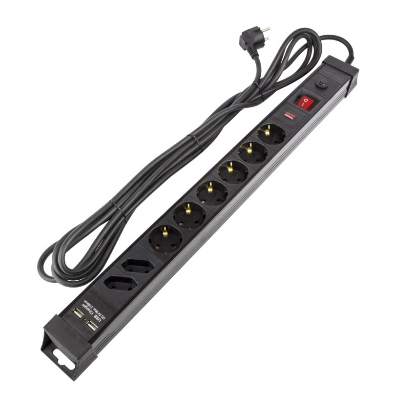 5m stekkerdoos met 8 stopcontacten  + beveiliging + 2x USB poorten 