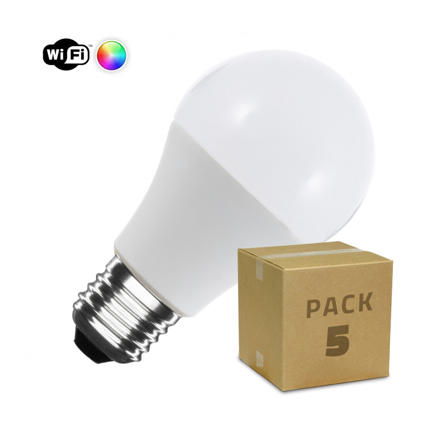 Pack 5 LED lampen Smart WiFi E27 A60 dimbaar RGBW 10W       