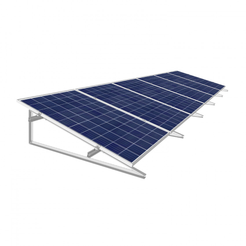 30º Hellende Structuur voor Zonnepanelen gemonteerd op Vlak plaatstaal en Beton.