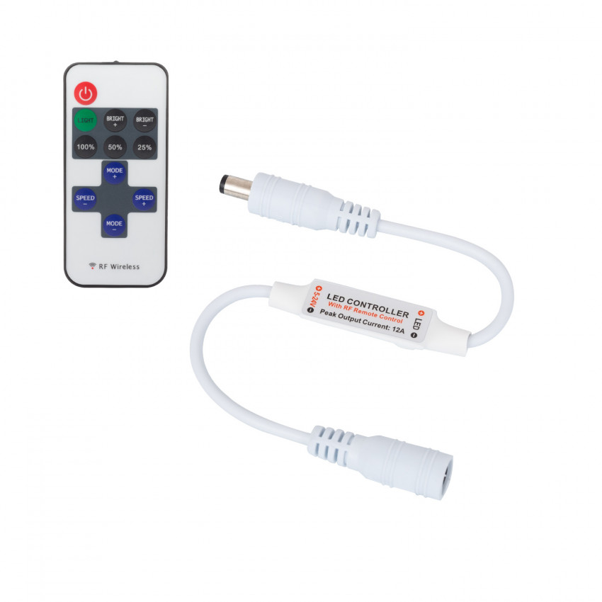 Mini controller voor 12/24V DC Monochrome LED strips + RF Afstandsbediening