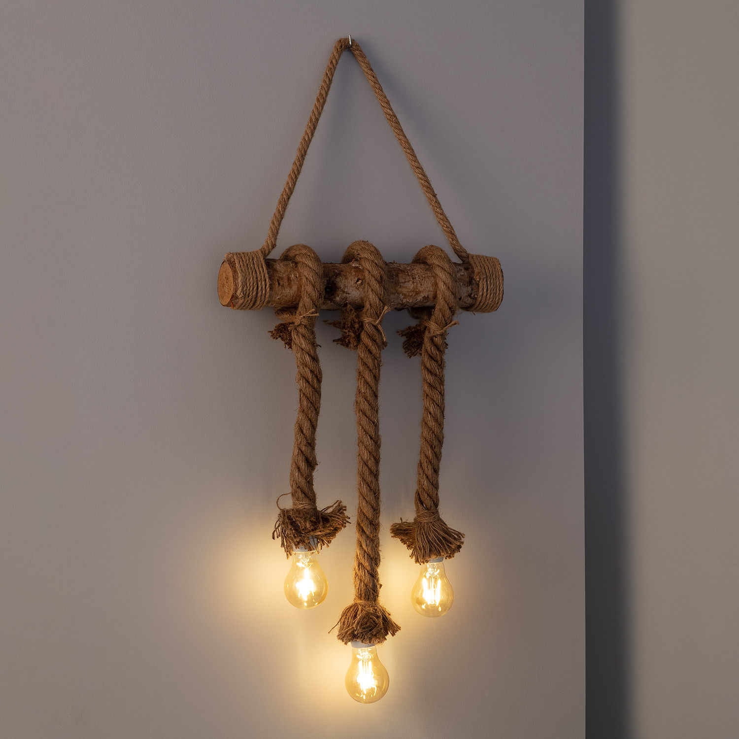 Opheldering Leesbaarheid titel Hanglamp Touw en Hout Kamba LED 3 Lampen - Ledkia