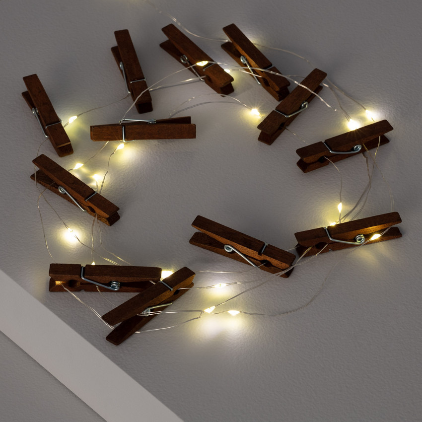 Lichtslinger met houten klemmen LED 1.2m