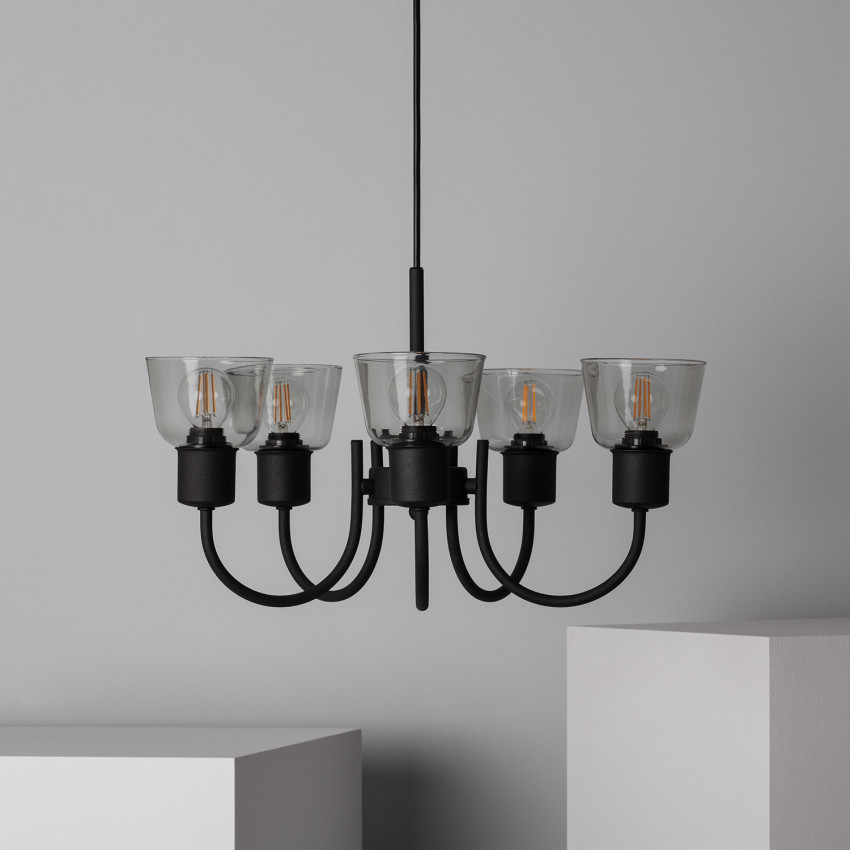 Hanglamp Metaal en Glas design Tivo 5 spotlights