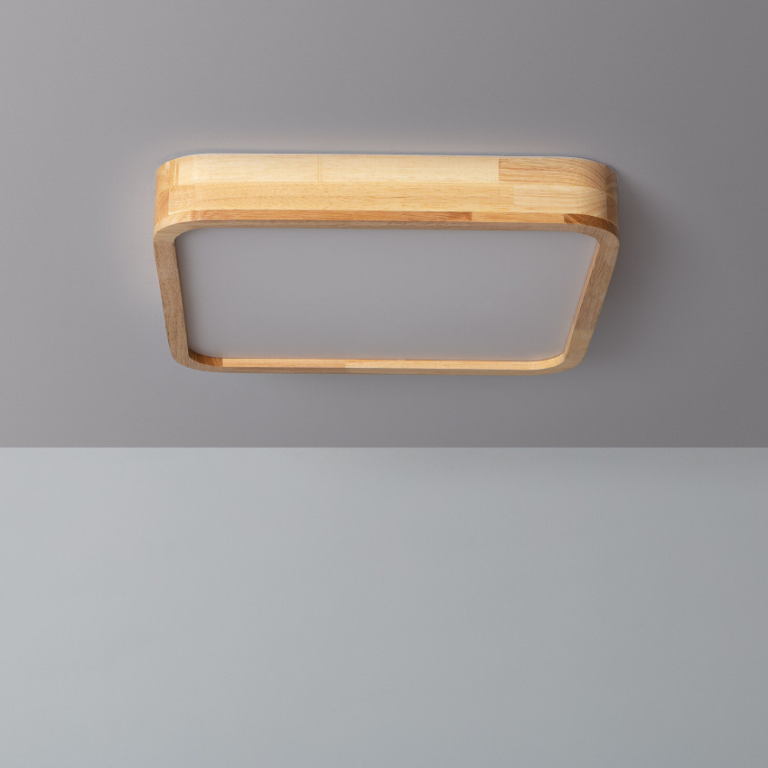Plafondlamp LED 20W Vierkant Hout 400x400 mm  CCT Selecteerbaar Kayu