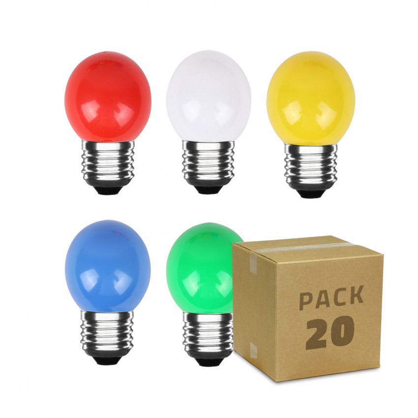 Doos met 20St LED Lampen E27 G45 3W 5 Kleuren