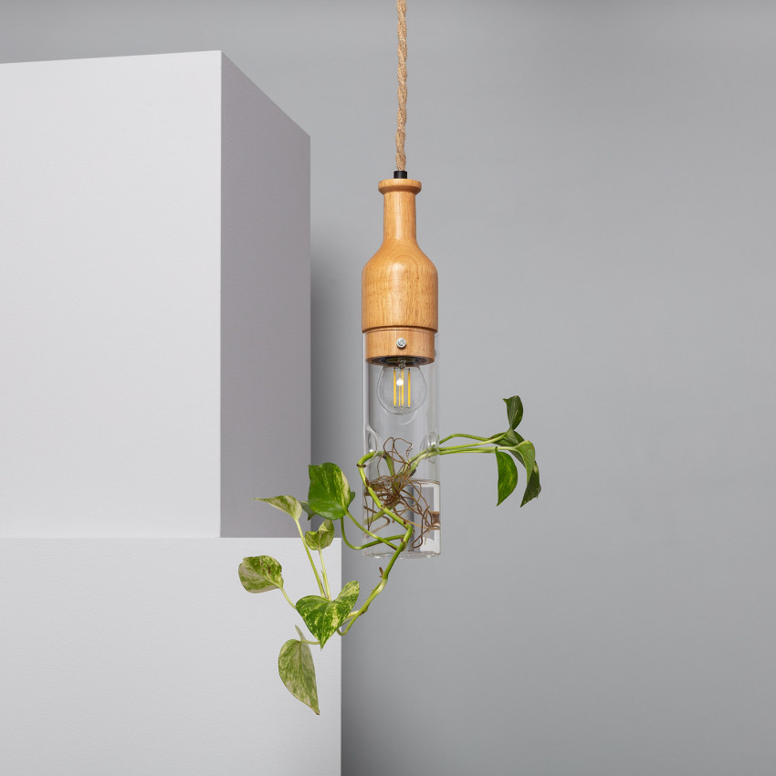 Hanglamp Hout en Glas Kathu Botal