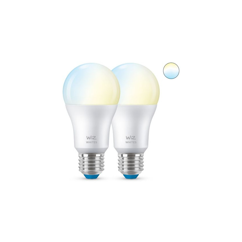 Doos met 2St LED Lampen Smart WiFi + Bluetooth E27 A60 CCT Dimbaar WIZ 8W