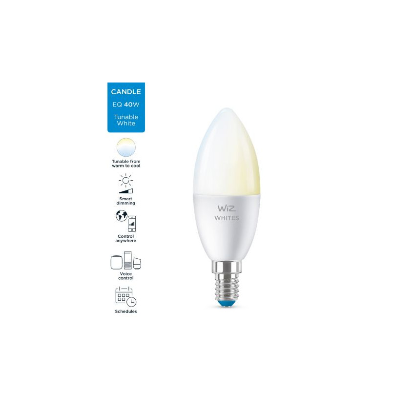 Doos met 2St LED Lampen Smart WiFi + Bluetooth E14 C37 CCT Dimbaar WIZ 4.9W