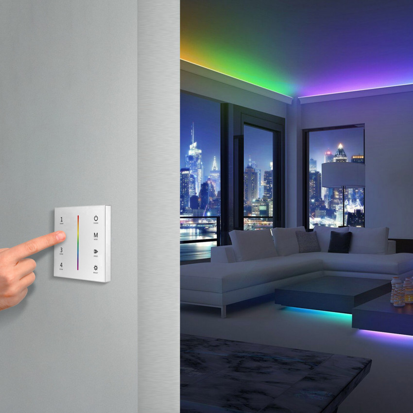 LED Strip RGB 24V DC 60LED/m 5m RGB IP20 Breedte 10mm met Touch Dimmer Mechanisme en Voeding in te korten om de 10cm