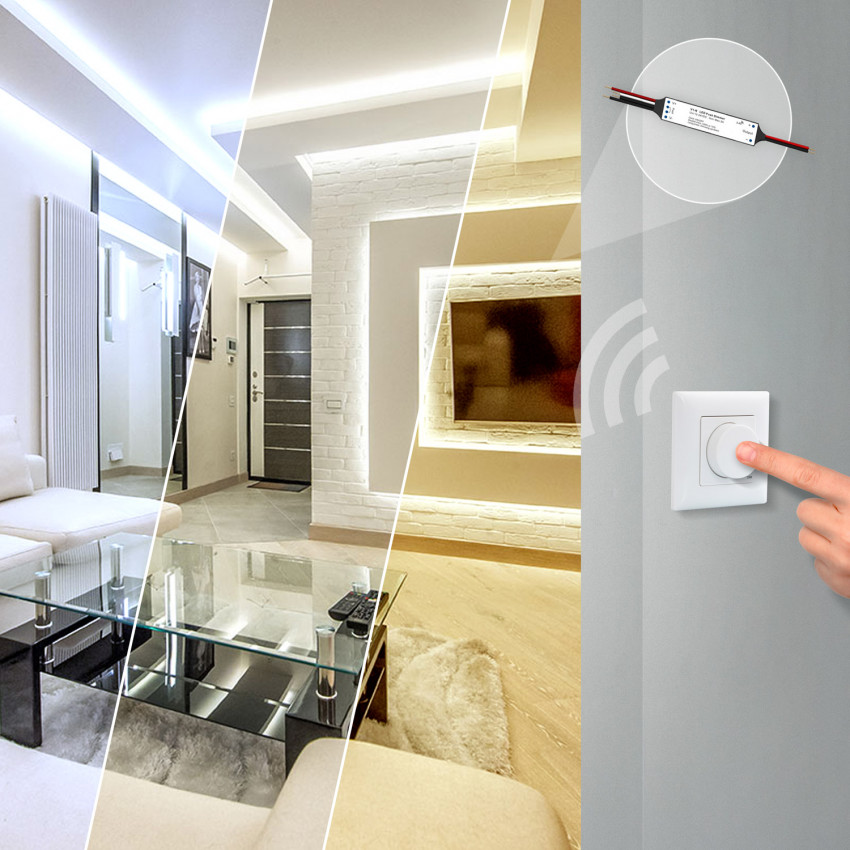 LED Strip Monocolor 24V DC 60LED/m 5m IP20 Knipbaar om de 10 cm Breedte 10mm met Draadloze Dimmer en voeding  in te korten om de