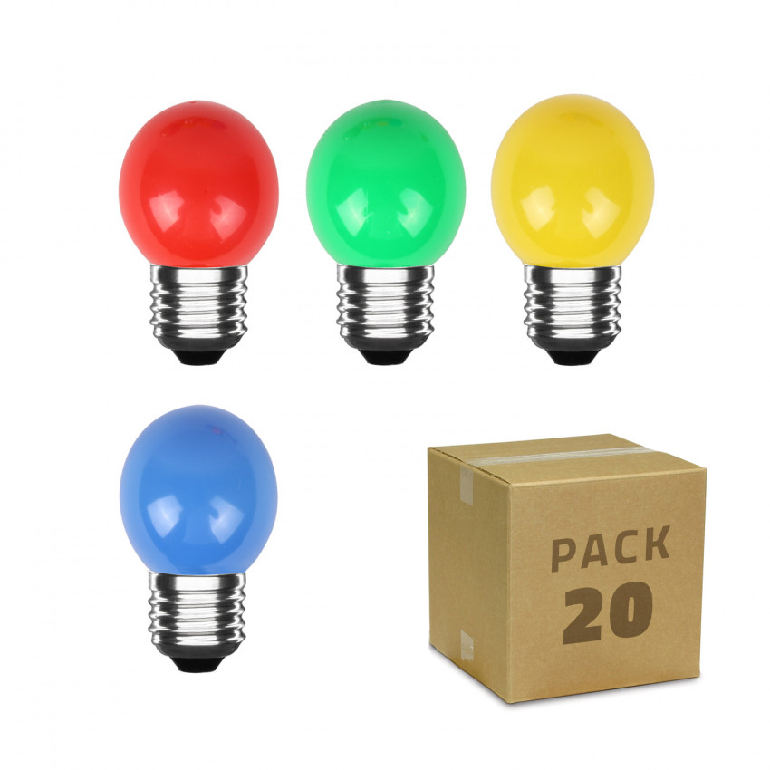 Doos met 20St LED Lampen E27 G45 3W 4 Kleuren