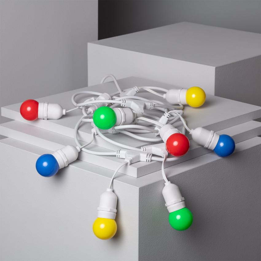 Kit Waterdichte Slinger 5.5m Wit + 8 LED Lampen E27 G45 3W met Kleuren.