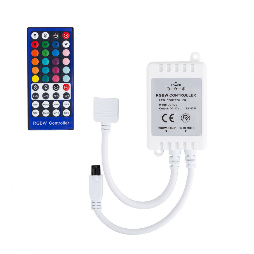 LED Strip Controller + IR dimmer afstandsbediening 12V RGBW.