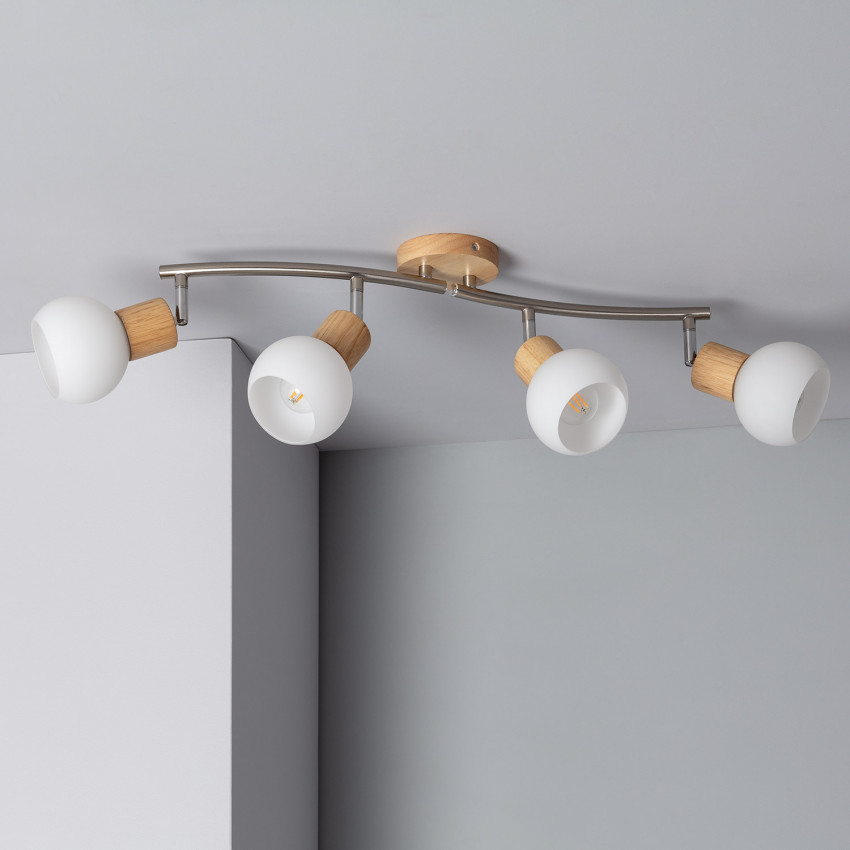 Plafondlamp Hout en Metaal met 4 Spots Komori