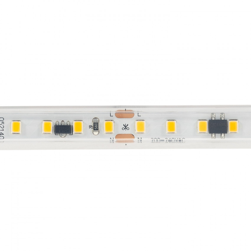 Tira LED 220V AC 120 LED/m Blanco Cálido IP65 a Medida Corte cada 10cm