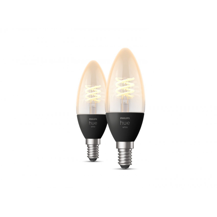 Pack 2St LED Lampen E14 Filament White 4.5W B35 PHILIPS Hue Candle 