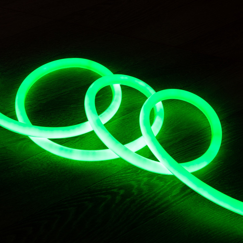 Neon LED Strip Rond Dimbaar Flexibel 360 220V AC 120 LED/m IP67 Groen op Maat om de 100cm