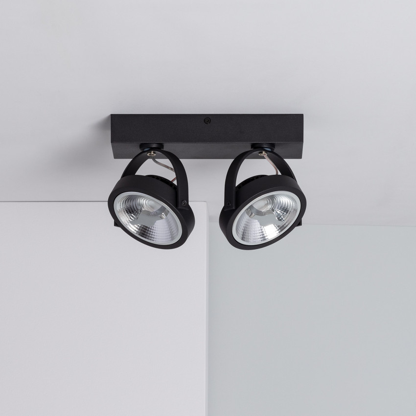 Productfotografie: Zwarte verstelbare CREE-COB 30W AR111 LED plafondlamp met 2 spotlights (dimbaar)