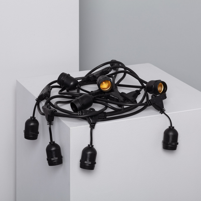 Guirnalda Waterproof IP65 con 8 Portalámparas E27 5.5m Negro
