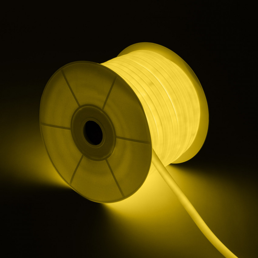 LED Neon Rol Dimbaar  220V AC 120 LED / 50 m rond 360 Geel IP67  Op maat in te korten  om de 100 cm 