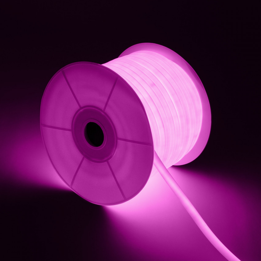 LED Neon Rol Dimbaar  220V AC 120 LED / 50 m rond 360 Roze IP67  Op maat in te korten  om de 100 cm 