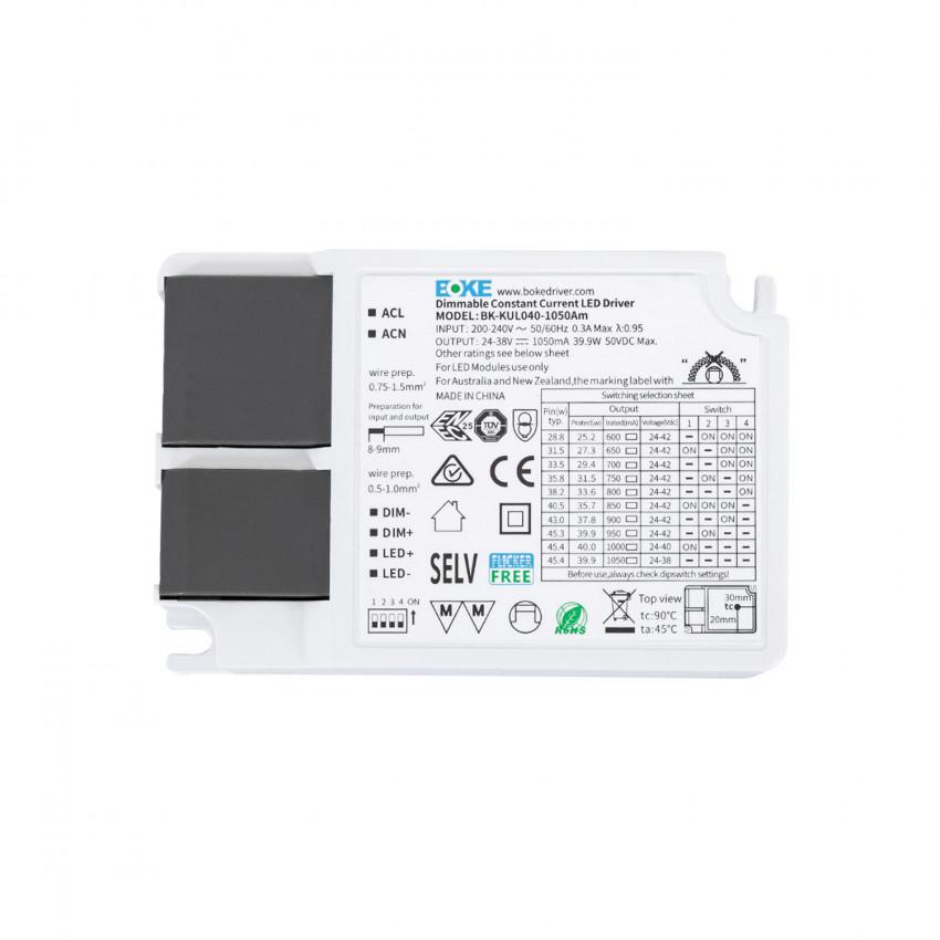 Driver Regulable 1-10V 180-264V No Flicker Salida 24-42V 1050mA 40W