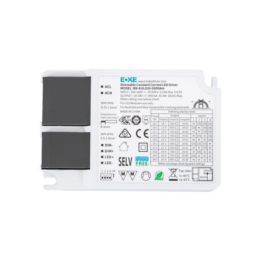 Driver Regulable 1-10V 180-264V No Flicker Salida 24-42V 8000mA 30W