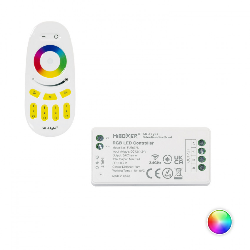 Controller 12/24V DC RGB + RF Afstandsbediening 4 Zones MiBoxer