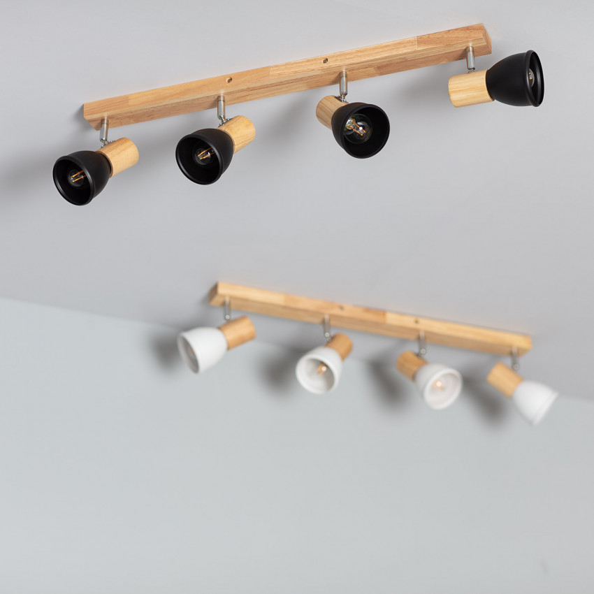 Plafondlamp Metaal en Hout  4 Spots Tautau 