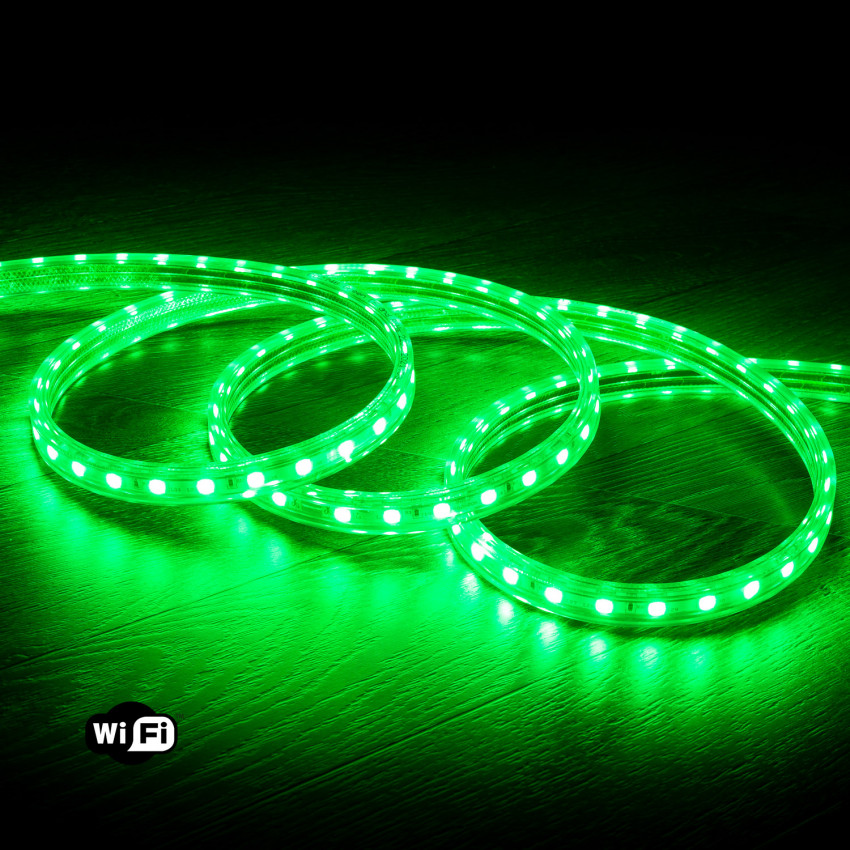 LED Strip  Wifi 220V AC 60 LED/m Groen IP65 op maat  Knipbaar om de 100cm Breedte 14mm