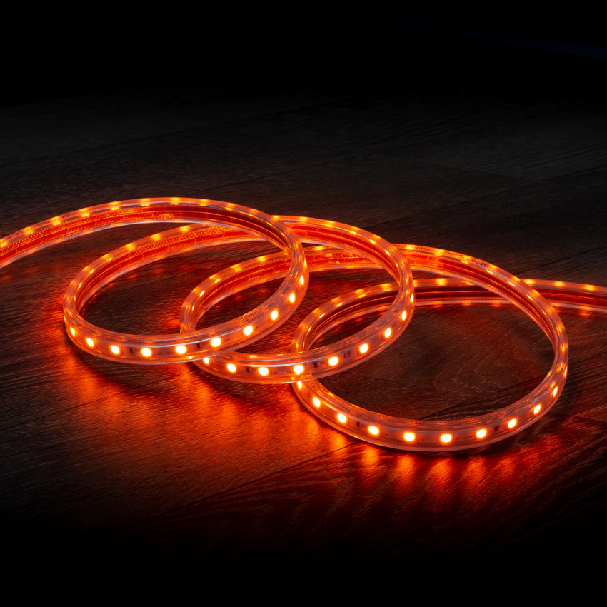 LED Strip Dimbaar 220V AC 60LED/m Oranje IP65 op Maat In te korten om de 100cm 14 mm Breed