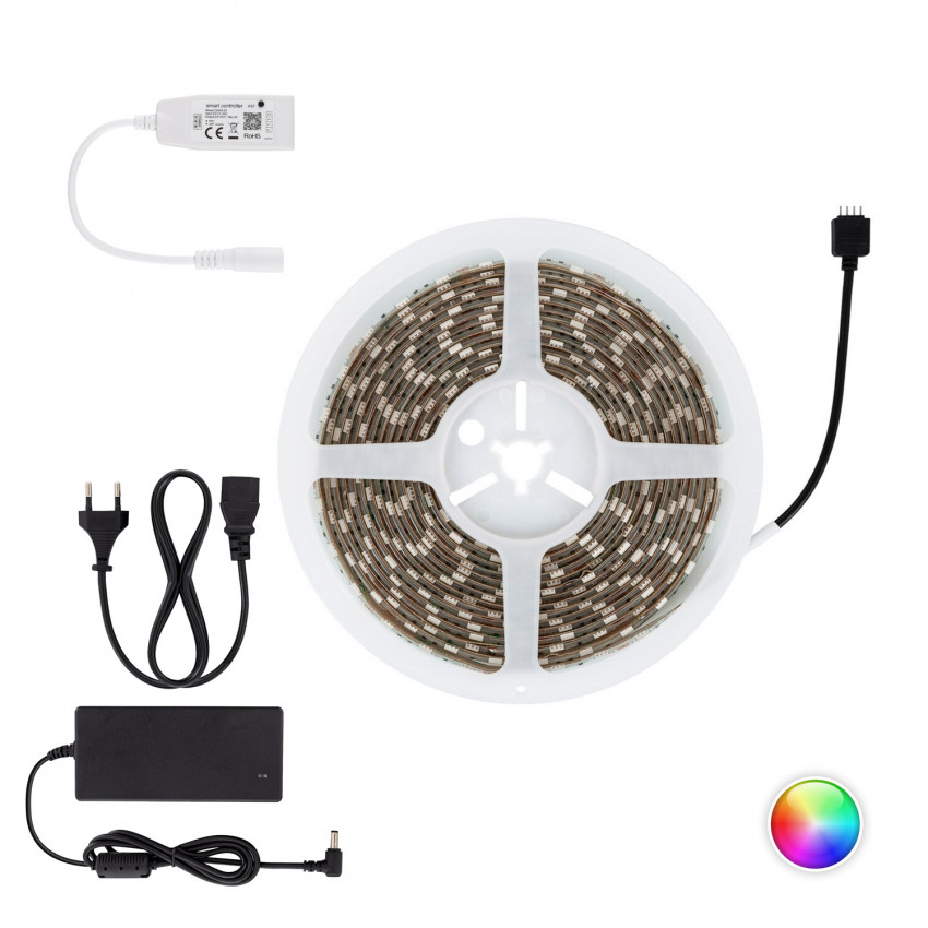 Kit Tira LED RGB 24V DC IP65 60LED/m 5m con Controlador Smart WiFi y Fuente Alimentación