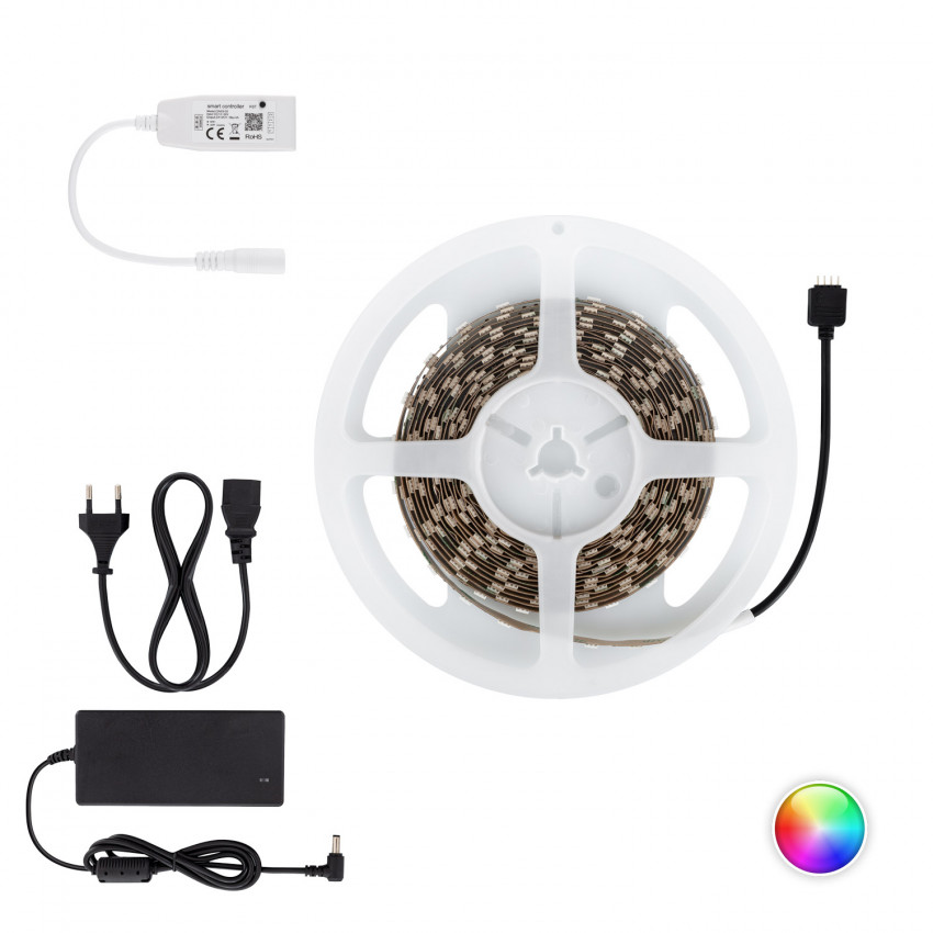 Kit Tira LED RGB 12V DC 60LED/m 5m con Controlador Smart WiFi y Fuente Alimentación