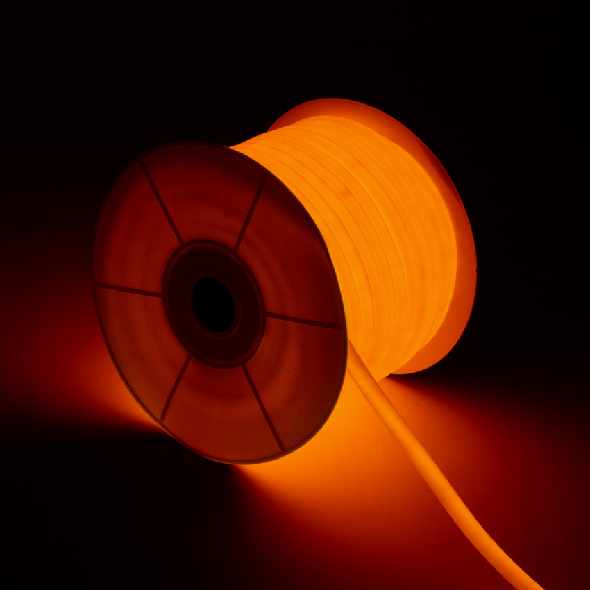 LED Neon Rol Dimbaar  220V AC 120 LED / 50 m rond 360 Oranje IP67  Op maat in te korten  om de 100 cm 
