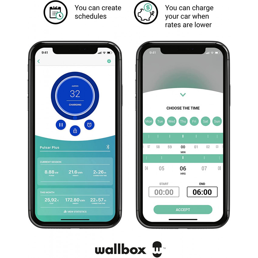 Cargador para Coche Eléctrico WALLBOX Pulsar Plus 22kW Trifásico 5m